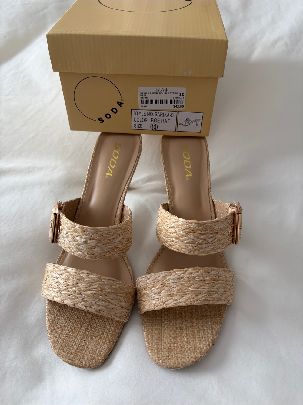 Soda Beige Raffia Double-Strap Slide Sandals
